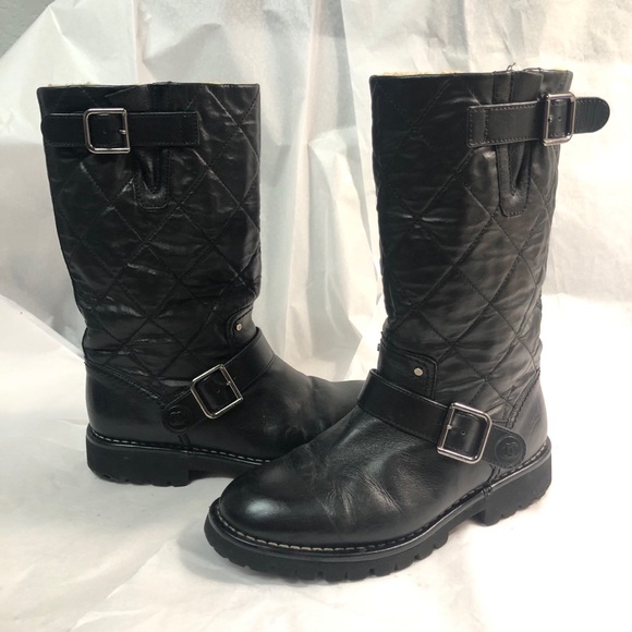 CHANEL Black Quilted Leather Shearling Biker Boots - Picture 1 of 13